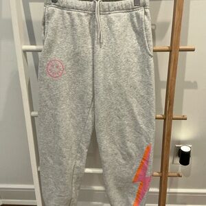 STARFIT Gray Joggers with Pink and Orange Accents